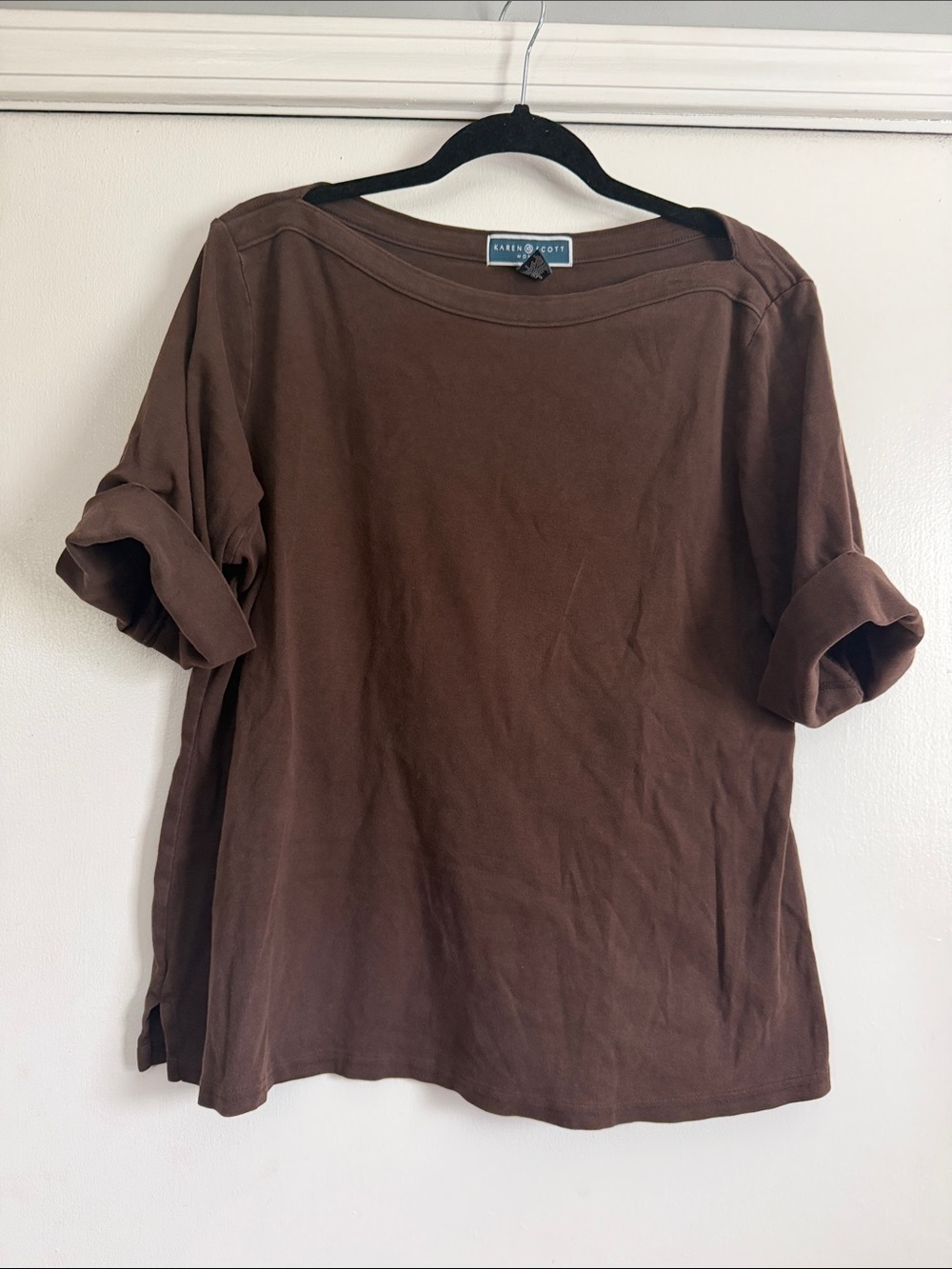 Karen Scott Chocolate Brown Long Sleeve Boatneck Top